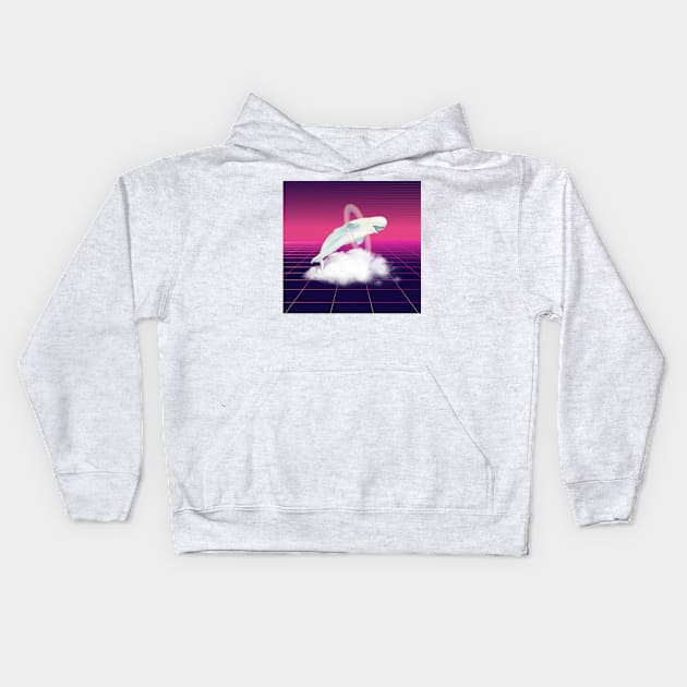 Happy Synthwave Whale Kids Hoodie by 80snerd